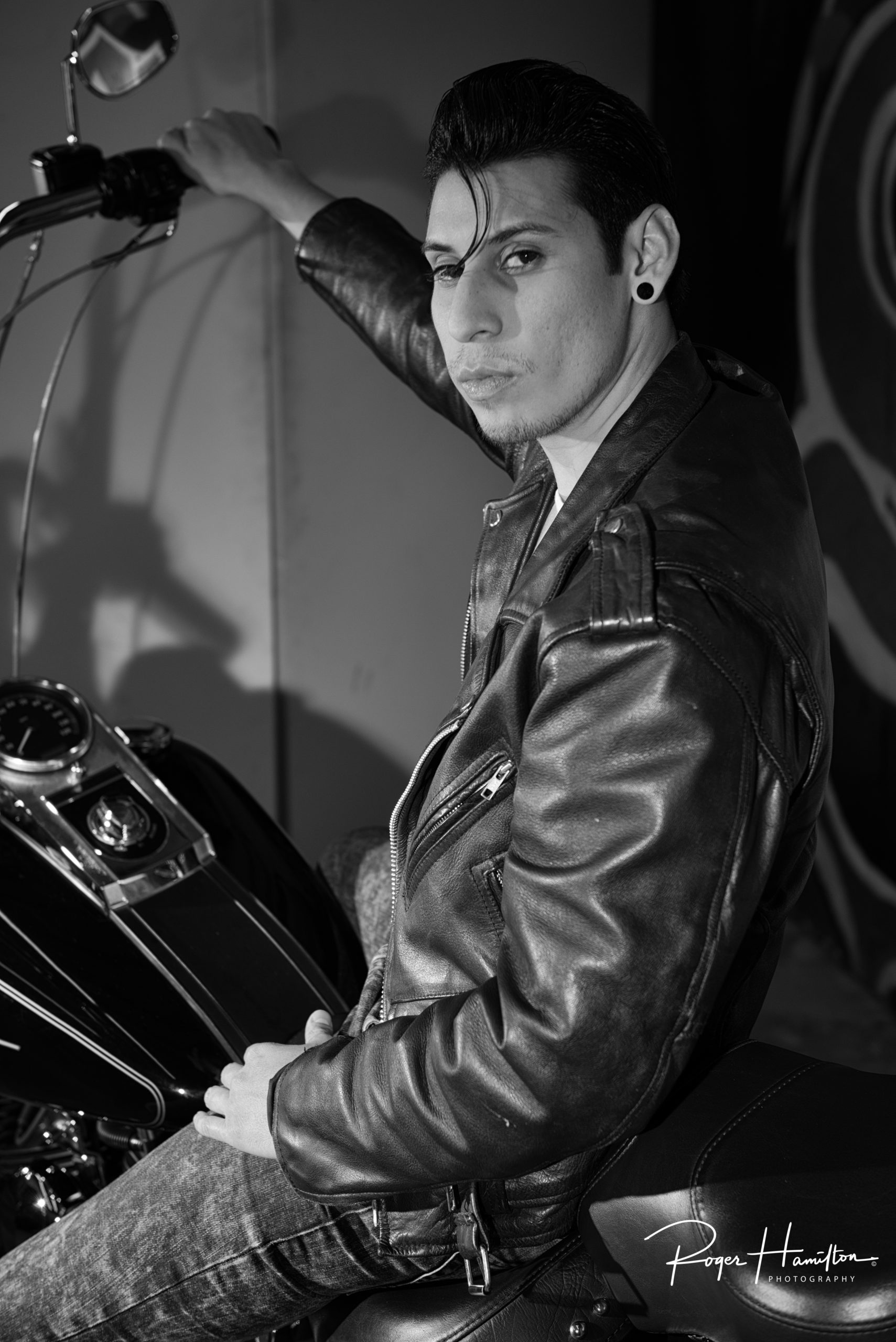 Jayson on a Harley in his Rockabilly style