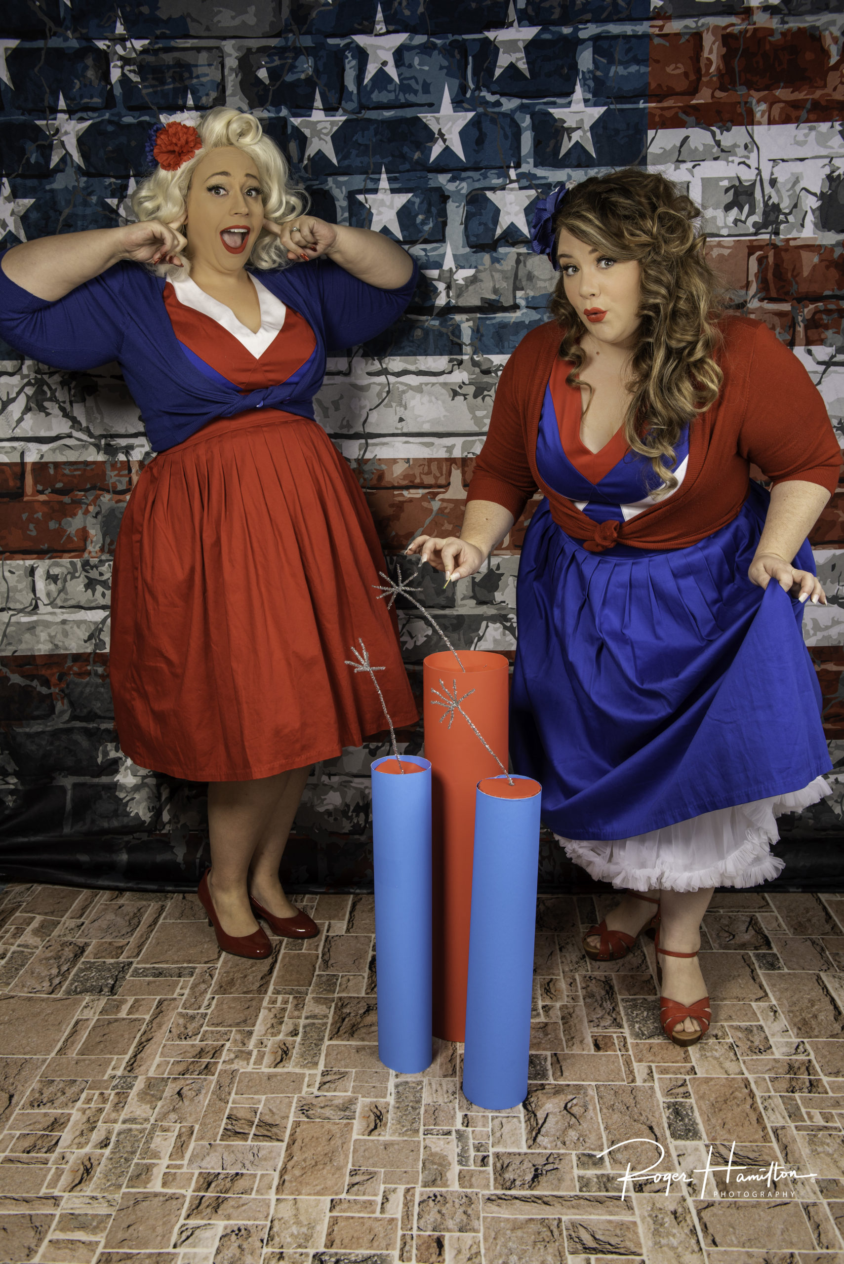 Anna H and Danielle pose for a patriotic pin-up shoot